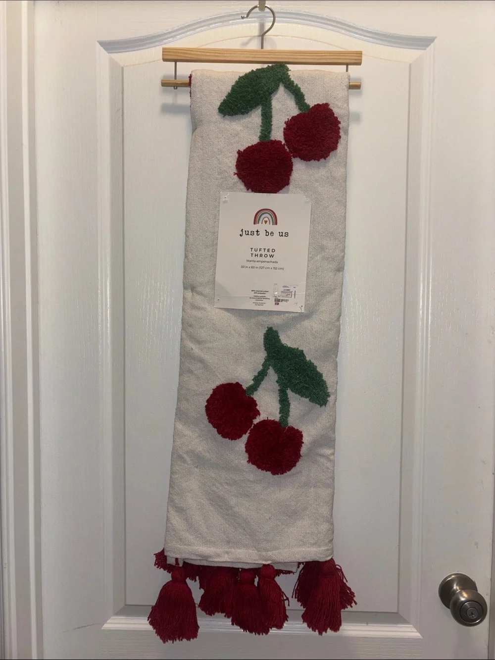 NWT Just Be Us Tufted Red Cherry Throw Blanket Tassel Fringe 50” x 60”